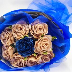 7″ Felt Flower Bouquet Ramo Buchon Blue Roses Artificial Flowers