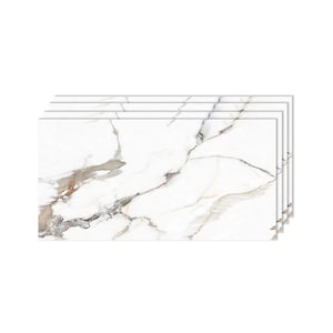 May include: A stack of four rectangular tiles featuring a white base with prominent grey and brown marble veining. The tiles have a smooth, polished finish and are arranged in a slightly offset, overlapping formation to show the edges.