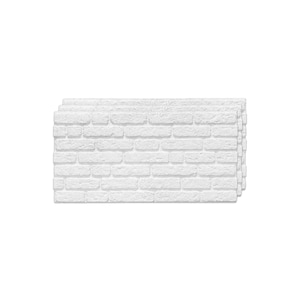 May include: A stack of white, textured brick panels. The panels are rectangular and feature a realistic brick pattern, with variations in the brick's surface. The bricks are a bright white color, and the image is set against a plain white background.