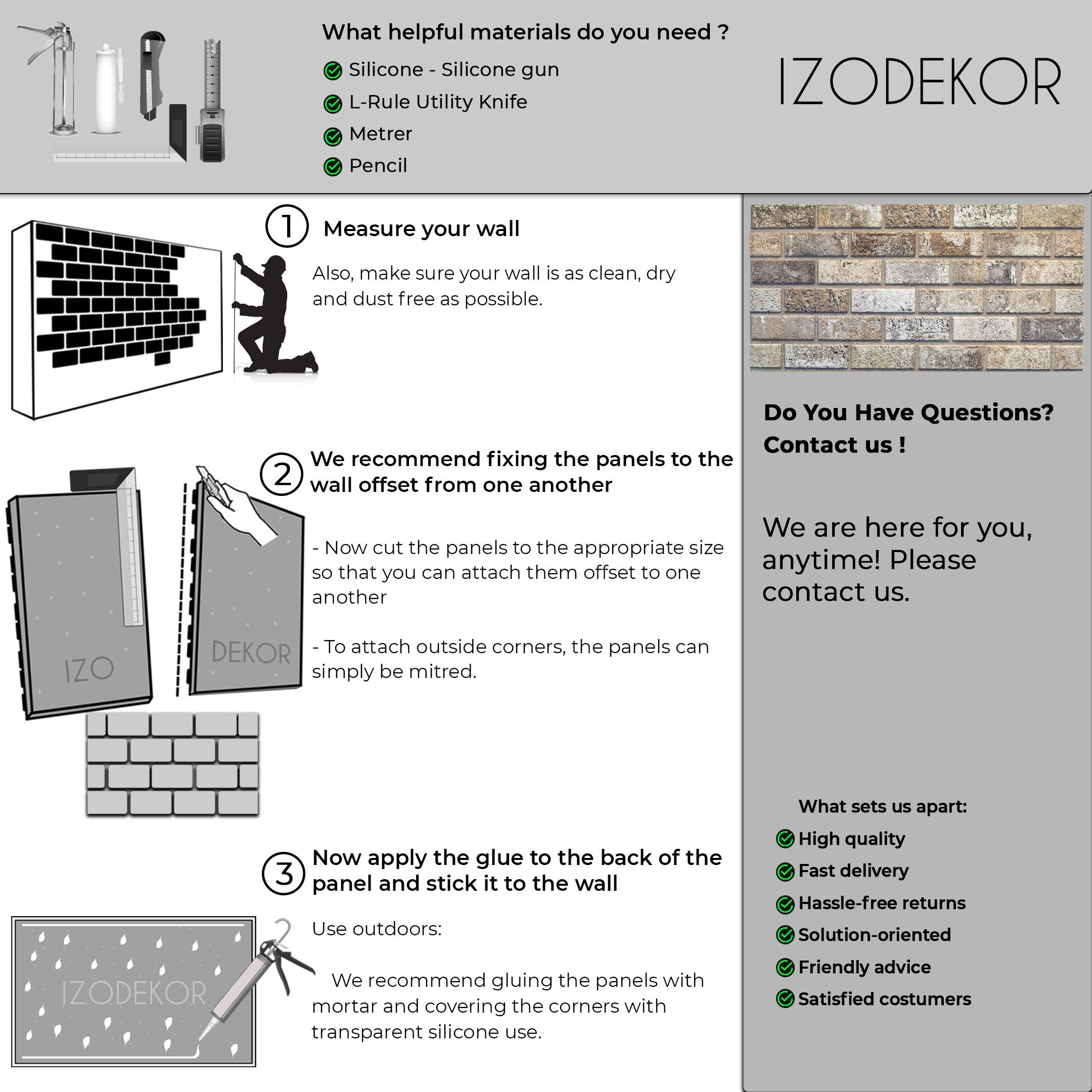 IZODEKOR 3D Wall Panels Brick Effect Cladding, Stone Look Faux Brick