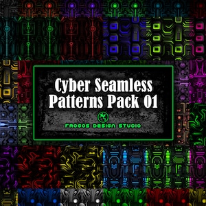 Cyber One Seamless Pattern Pack - High-Quality Cyber Punk Cirquits Patterns for Graphic Design, DIY, Crafting, Digital or wrapping paper