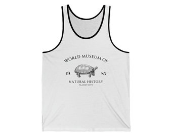 Schildpad jersey tanktop | Mouwloos T-shirt Dames Heren Vest Gedrukt Cami T-Shirt | Wereldmuseum Natuur - Illustratie - Vintage - Reptielen