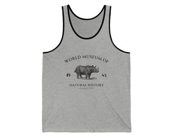 Neushoorn jersey tanktop | Mouwloos T-shirt Dames Heren Vest Gedrukt Cami T-Shirt | Wereldmuseum Natuur - Illustratie - Vintage - Wild