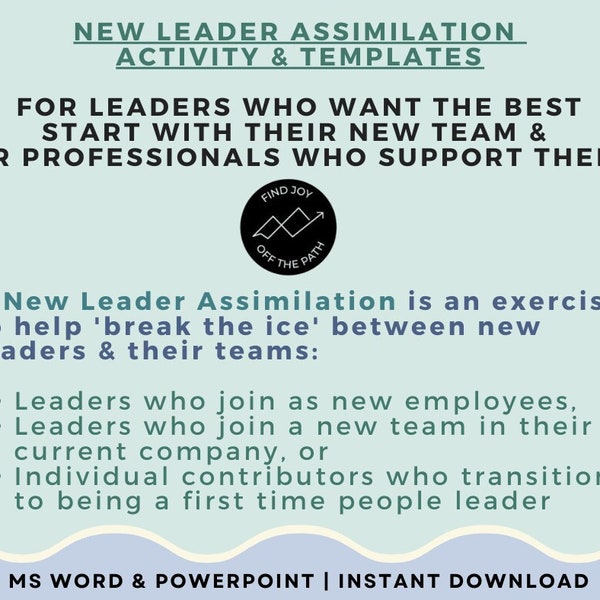 New Leader Assimilation Activity Guide & Templates | Leadership Tools | MS Word and PowerPoint | Career Development | HR | Team-Building