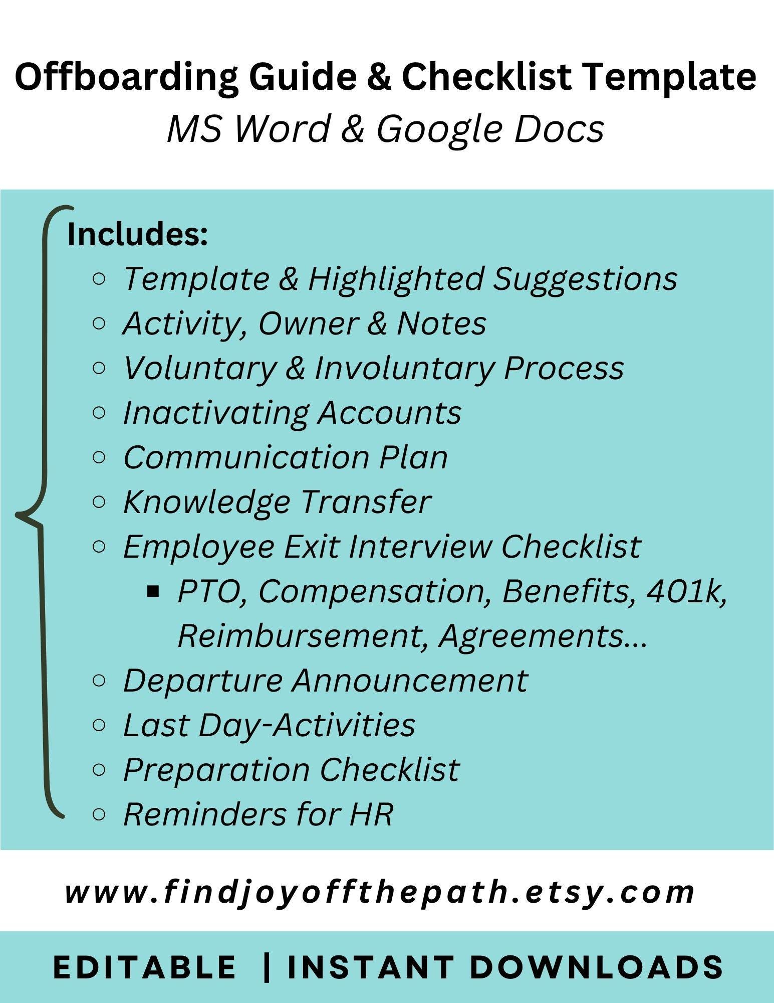 Employee Offboarding Guide & Checklist: HR Templates (digital Download ...