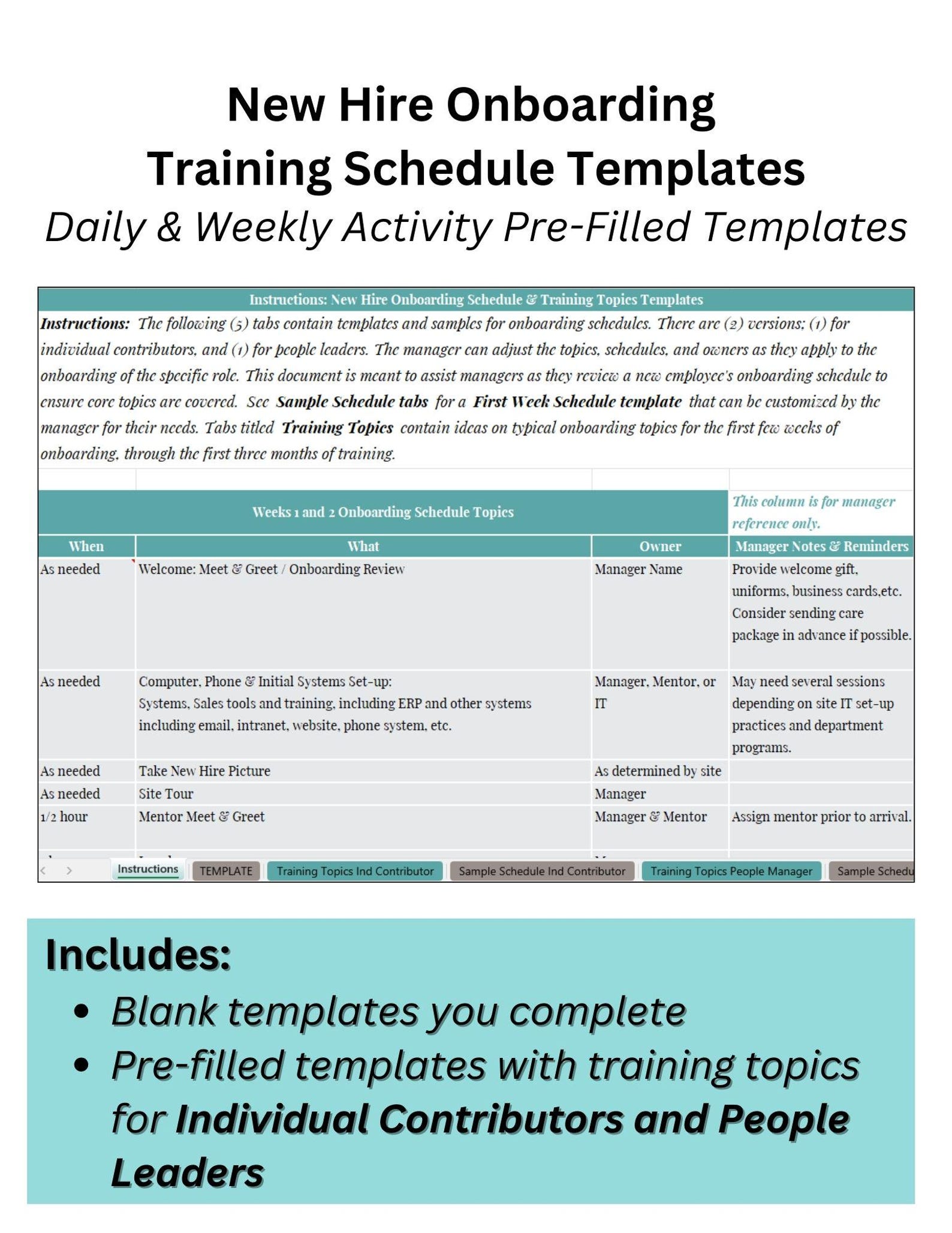 New Hire Onboarding Schedule Templates: HR & Managers (MS Excel, Google ...