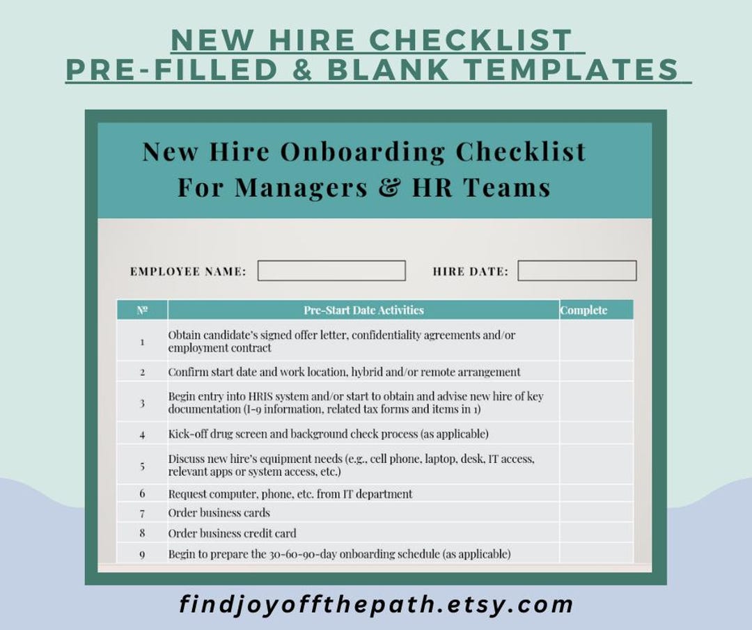 New Hire Onboarding Checklist Template for HR (digital Download) - Etsy
