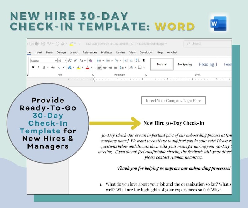 New Hire Onboarding Checkin Templates 30 & 90day Feedback (digital
