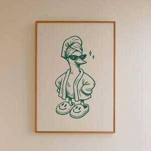 Funny Duck Bathroom Poster, Cool Duck in Slippers Art, Retro Animal Print, Quirky Wall Art for Bathroom, Funky Digital Download Gift