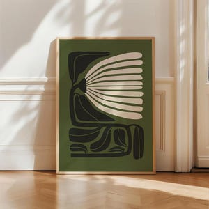 Impression d&#39;art botanique abstrait, décoration murale verte moderne du milieu du siècle, affiche de plante minimaliste, oeuvre d&#39;art inspirée de la nature, cadeau élégant pour la maison