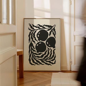 Pomegranate Wall Art, Modern Botanical Print, Black Fruit Poster, Matisse Style Kitchen Decor, Minimalist Boho Printable Art, Retro Food Art