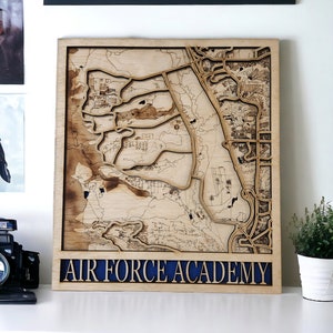 Laser Engraved Wood Map | US Air Force Academy Graduation Gift