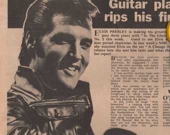 ELVIS PRESLEY - 1969 original NME Clipping - Rubbernecking With Elvis / Guitar playing rips his fingers