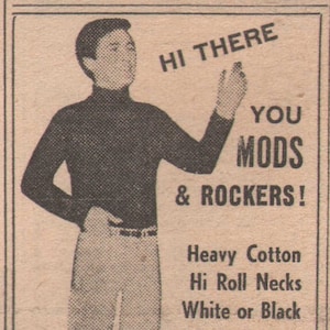 Mods and Rockers - Ritaglio pubblicitario originale NME Fashion del 1964 - New Musical Express