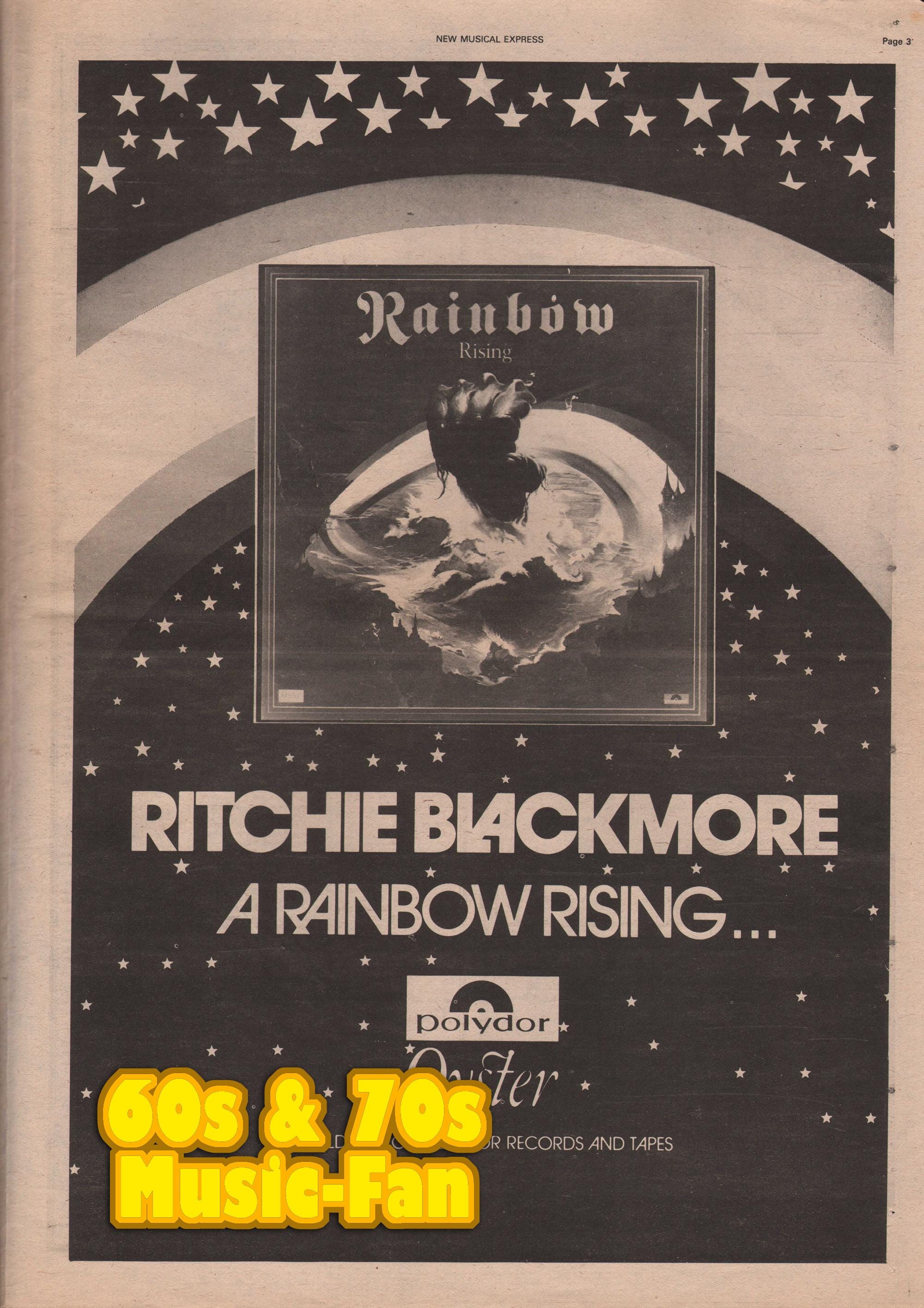 RAINBOW Poster - 1974 Original NME Poster - Rising / Ritchie 