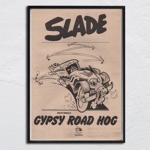 CARTEL DE SLADE 1977 original de NME - Gypsy Road Hog - Noddy Holder, Don Powell, Dave Hill, Jim Lea