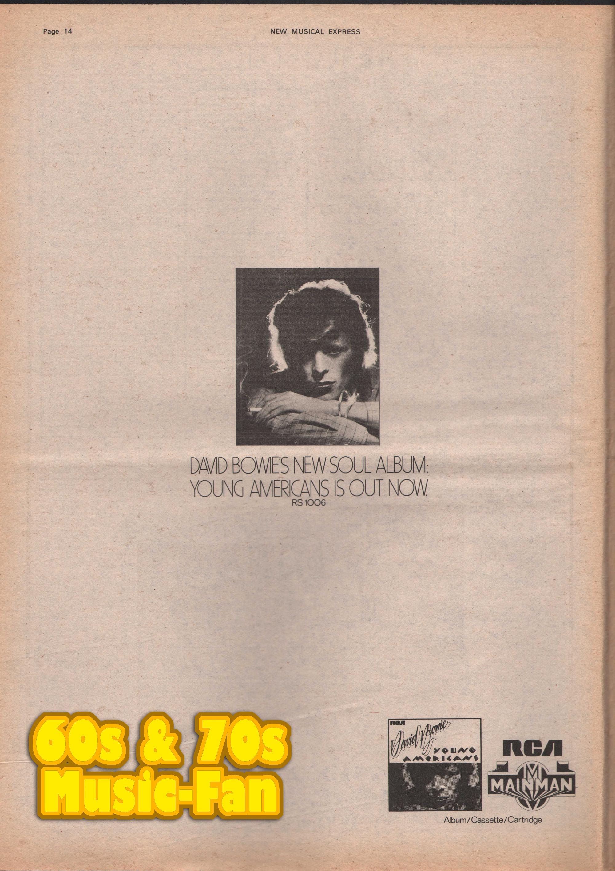 David Bowie - 1975 Original NME Poster - Young Americans / New Musical ...