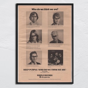 DEEP PURPLE Poster - 1973 org NME - Who do we think we are / Ian Paice Ritchie Blackmore Ian Gillan Roger Glover David Coverdale Glen Hughes