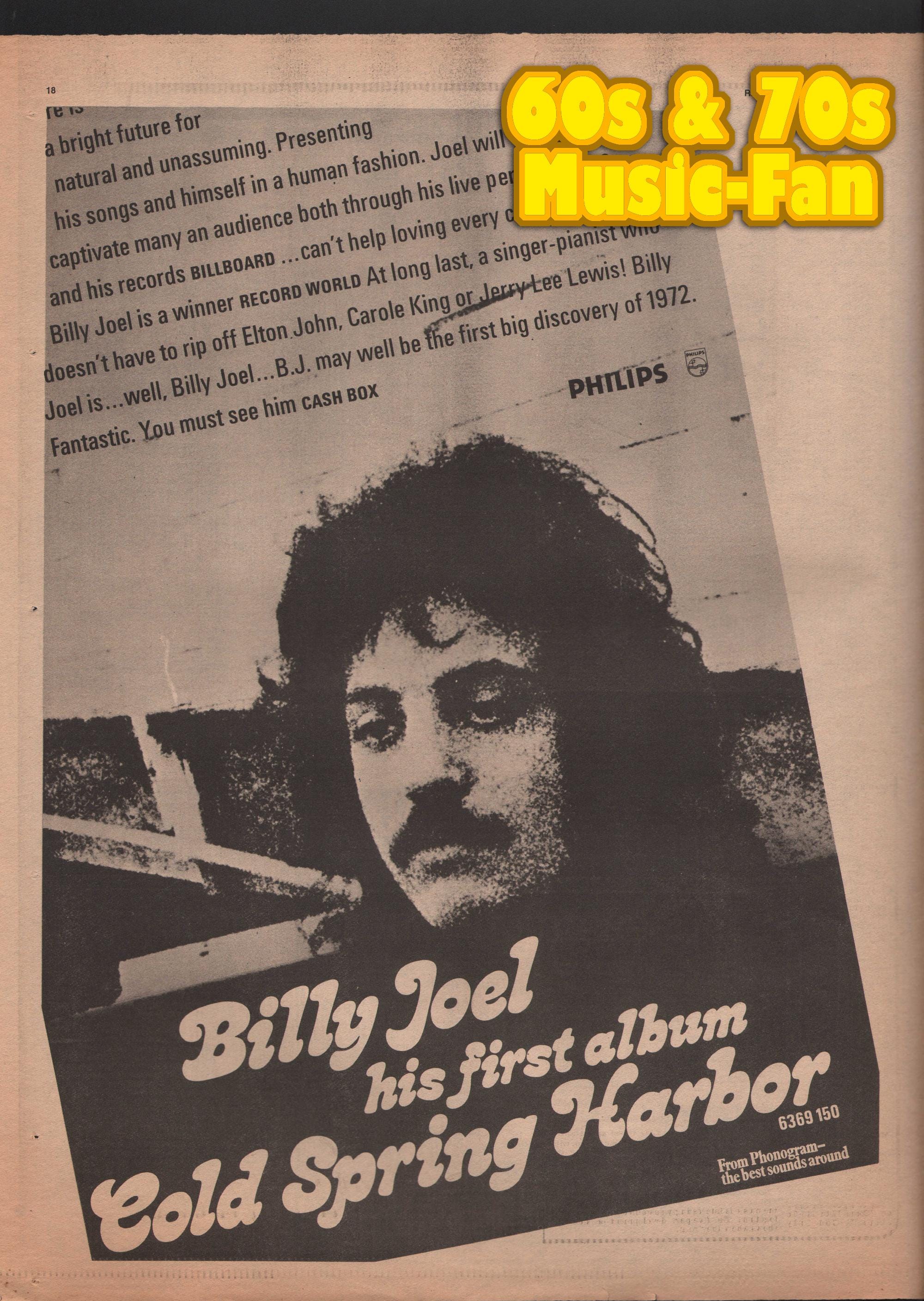 BILLY JOEL - 1972 Poster Original NME - Cold Spring Harbor - Etsy