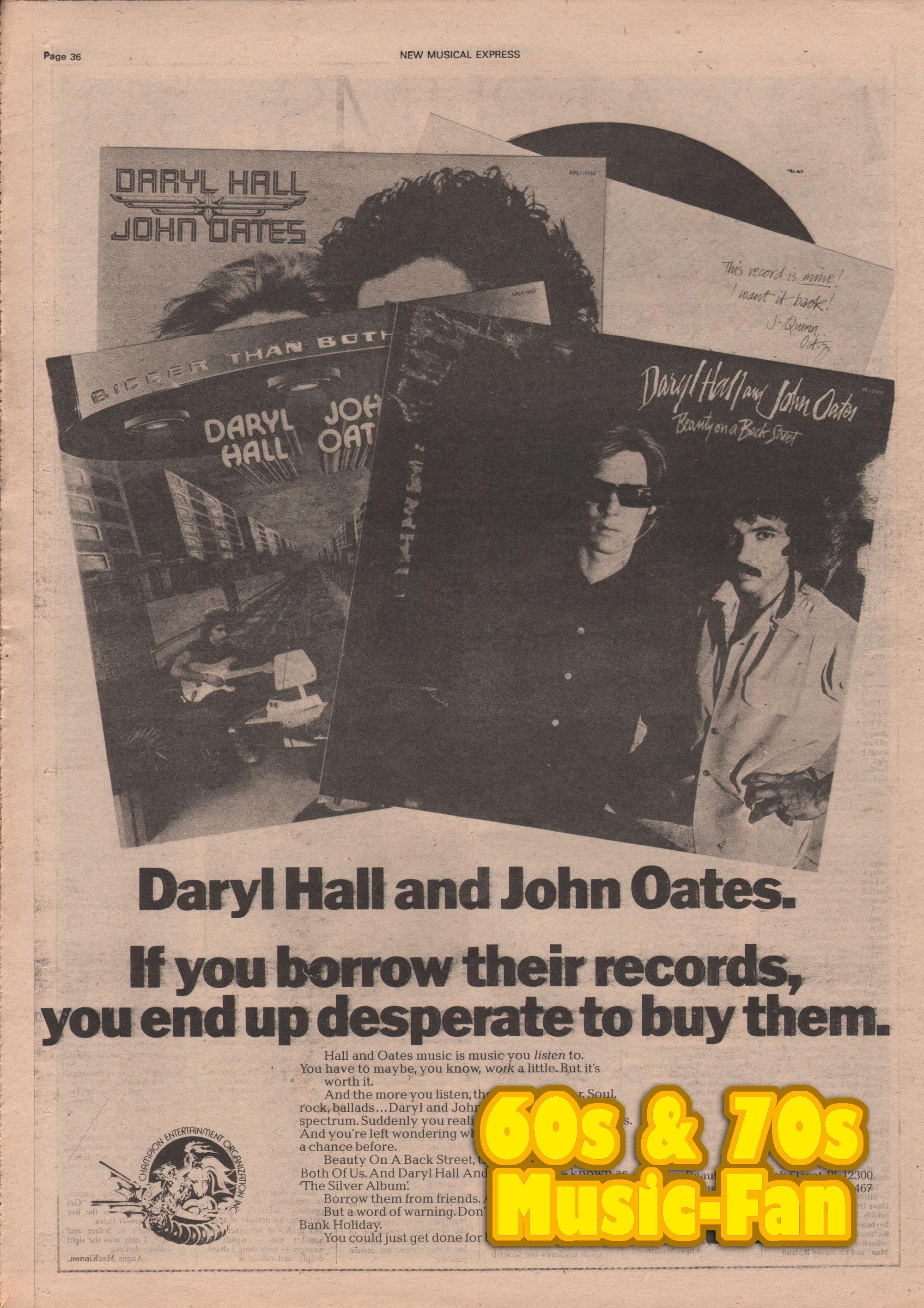 Daryl Hall & John Oates Poster - 1977 Original NME / the Silver
