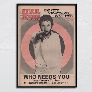 THE WHO Poster - 1978 original NME - Who needs you / Pete Townshend, John Entwistle, Roger Daltrey, Keith Moon Doug Sandom
