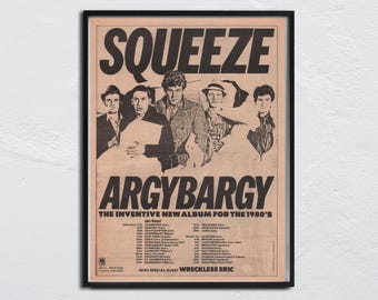 SQUEEZE Poster / 1980 Original NME - Argybargy / Glenn Tilbrook