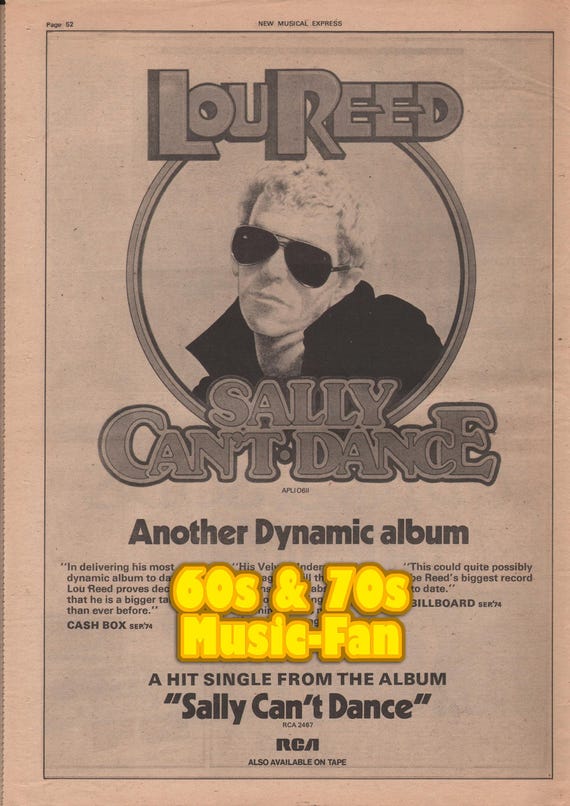 LOU REED Poster - 1974 Original NME - Sally Cant Dance / Formerly