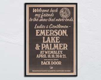 ELP Emerson, Lake & Palmer Poster - 1974 original NME - at Wembley - special guests Back Door / Keith Emerson, Greg Lake, Carl Palmer