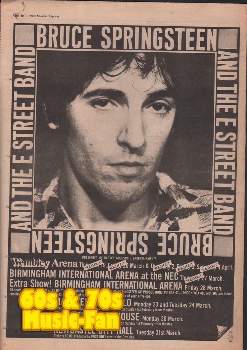 Springsteen Webmley 1981 BRUCE SPRINGSTEEN Poster - 1981 Original NME - and the Street Band - Etsy