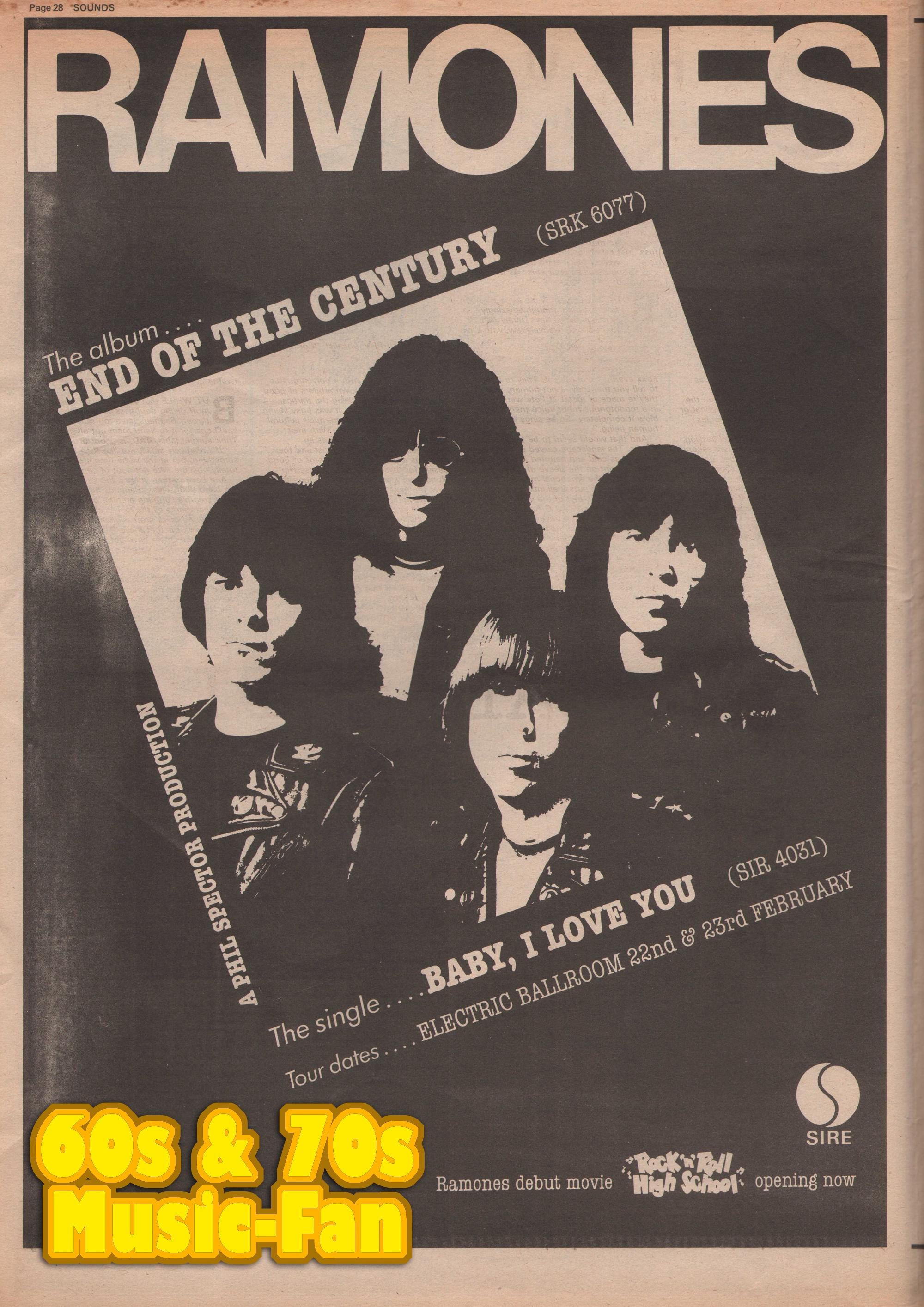 RAMONES POSTER 1980 Original SOUNDS - End of the Century / Baby I