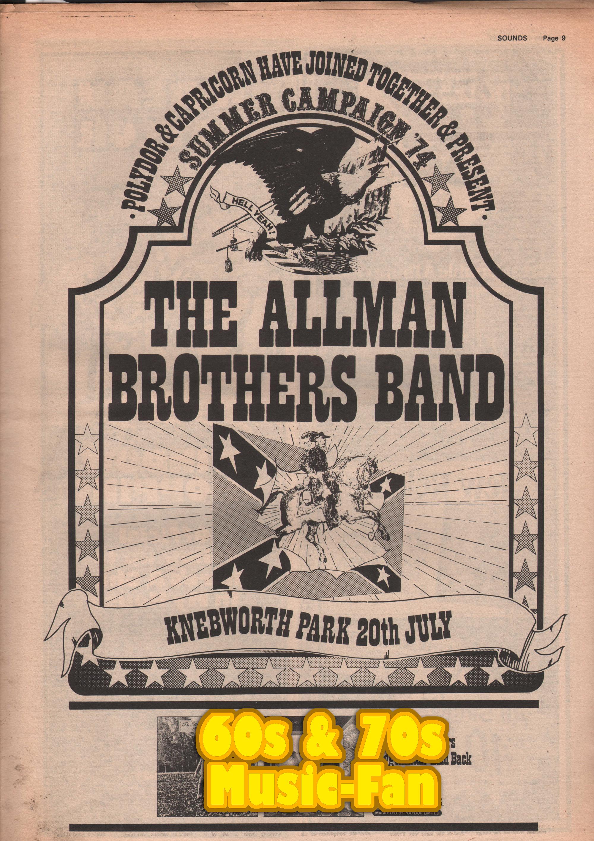 ALLMAN BROTHERS Poster - 1978 Org. NME - Knebworth Park 20th July