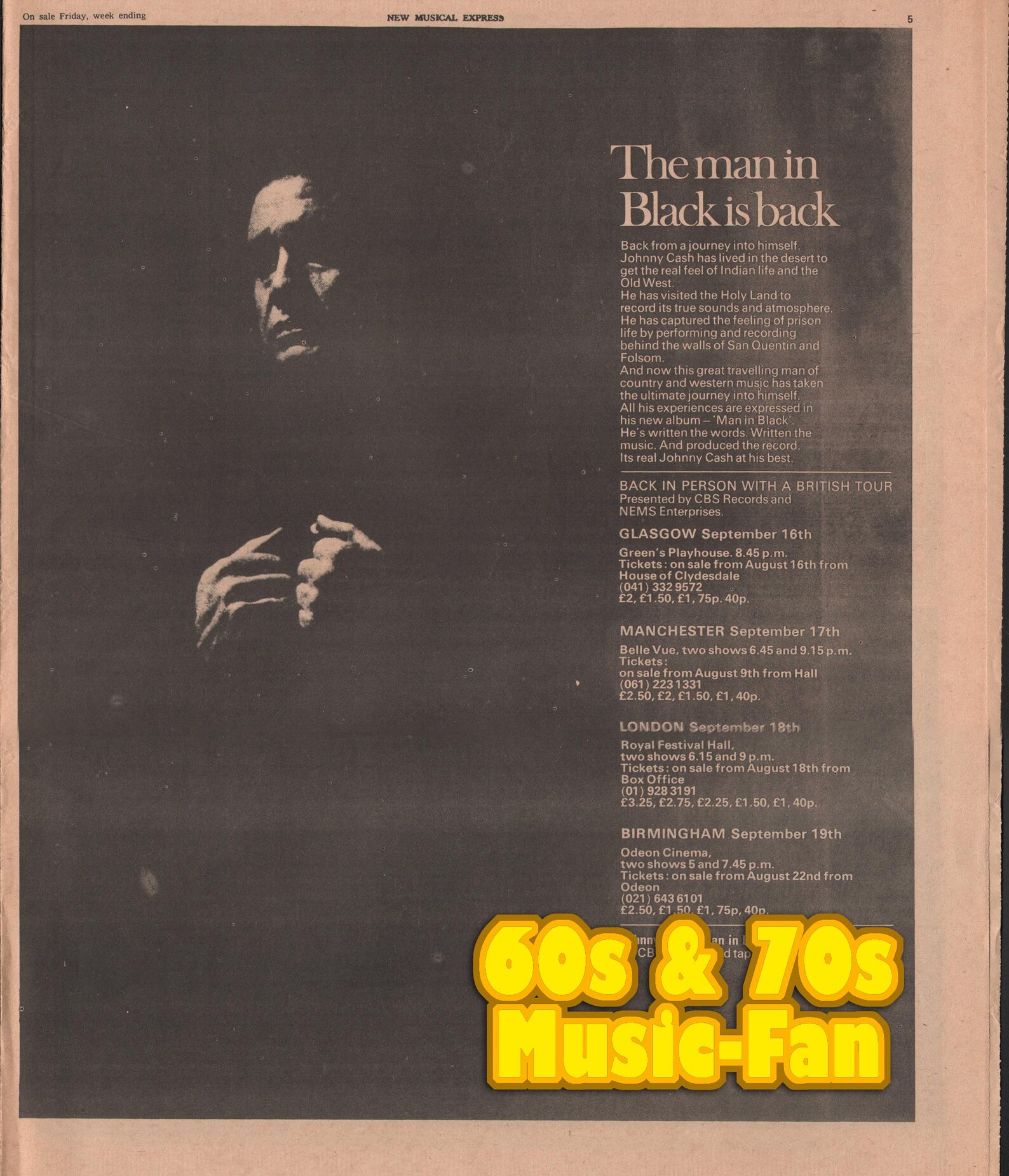 1971 JOHNNY CASH Poster - Original NME - the Man in Black is Back - Etsy