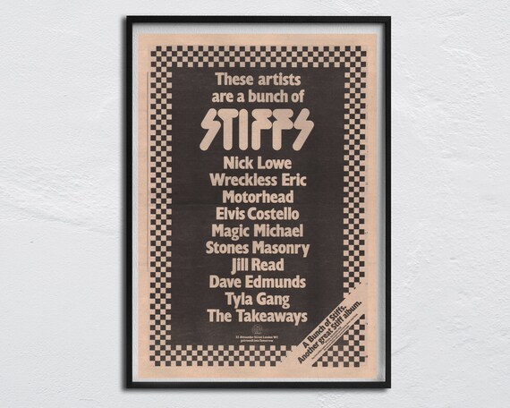 1977 Poster MOTOTHEAD, Nick Lowe, Wreckless Eric, Elvis Costello, Magic Michael, Stones Masonry, Jill Read, Dave Edmunds, The Takeaways