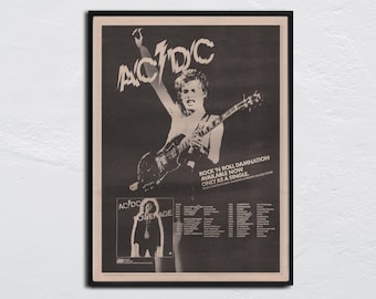 AC/DC - 1978 Originales Poster von NME - Rock n Roll Damnation / Powerage - Bon Scott, Angus Young, Janeon Johnson, Malcolm Young