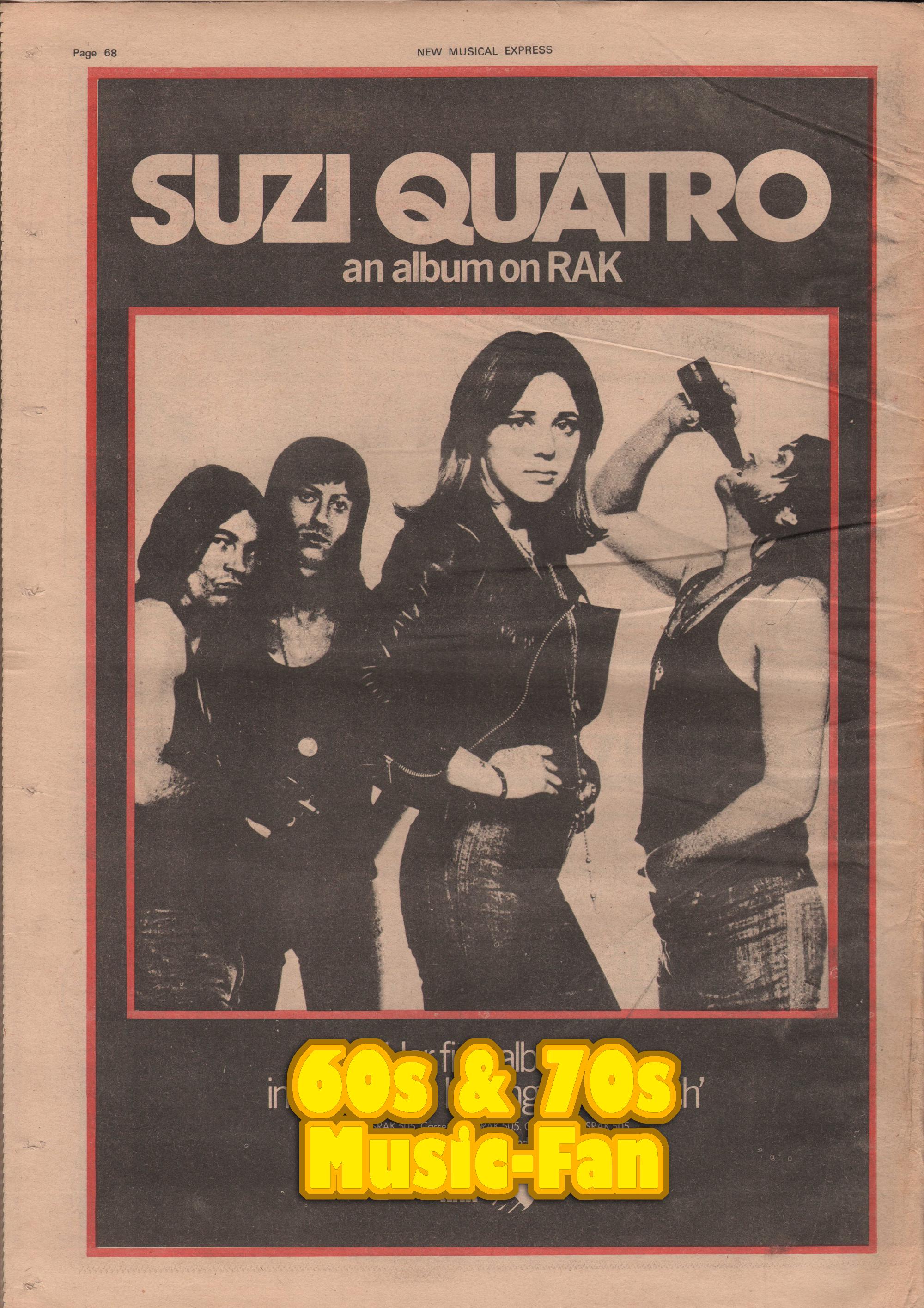SUZI QUATRO - 1973 Poster Original NME - 48 Crash / Alastair