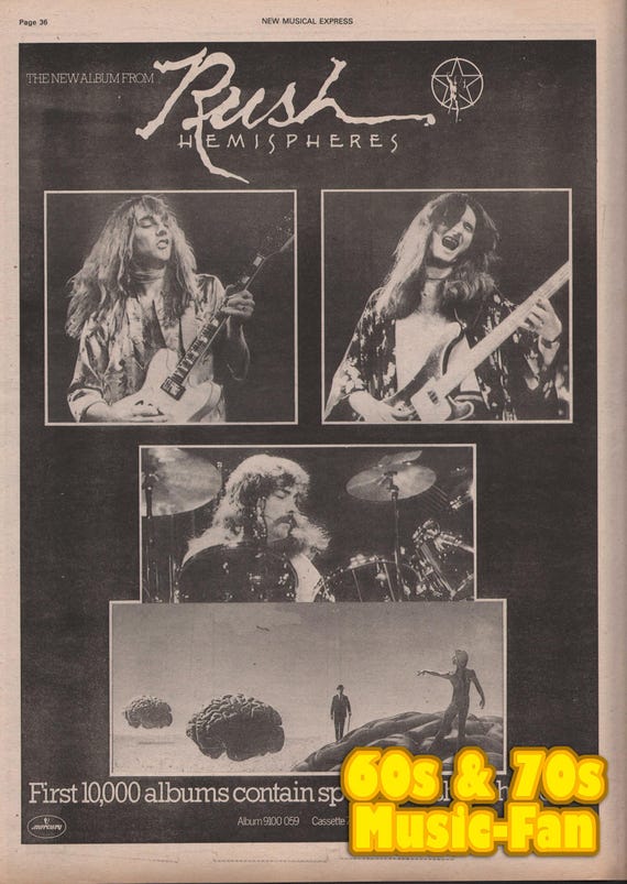 RUSH Poster - 1978 Original NME - Hemisphere - Jeff Jones, Alex