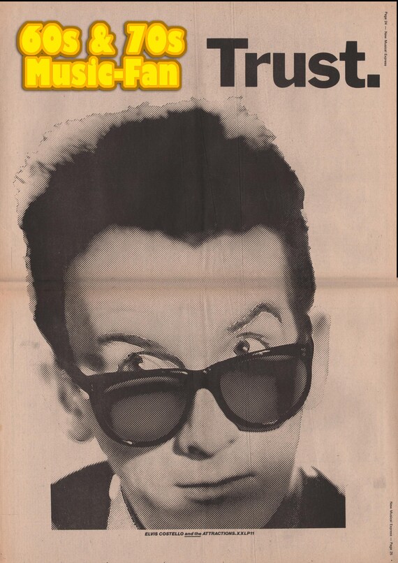 ELVIS COSTELLO Huge 2 Page Poster - 1981 NME Original - Trust