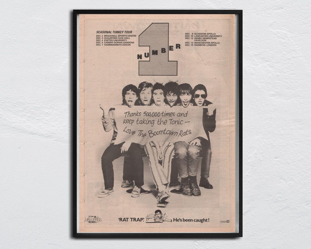 BOOMTOWN RATS - 1977 Original NME Poster - Rat Trap - Bob Geldorf ...