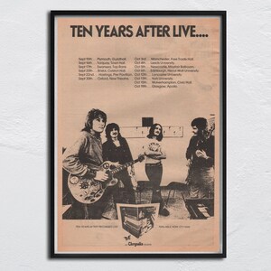 1973 Poster Ten Years After, Alvin Lee - original NME - LIVE... Enregistré Live / Leo Lyons, Chick Churchill, Ric Lee, Alvin Lee