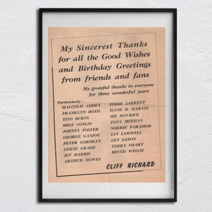 CLIFF RICHARD - 1961 Poster original NME