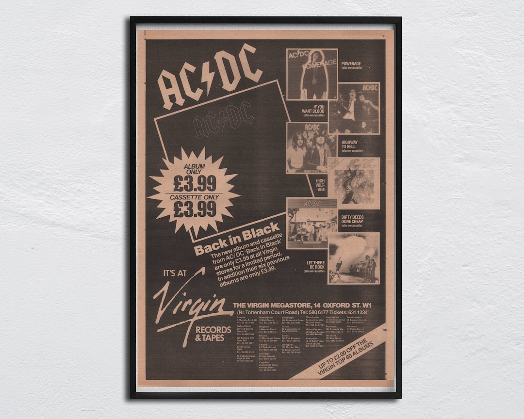 AC/DC Poster 1980 Original NME - Back in Black - Bon Scott, Angus Young ...