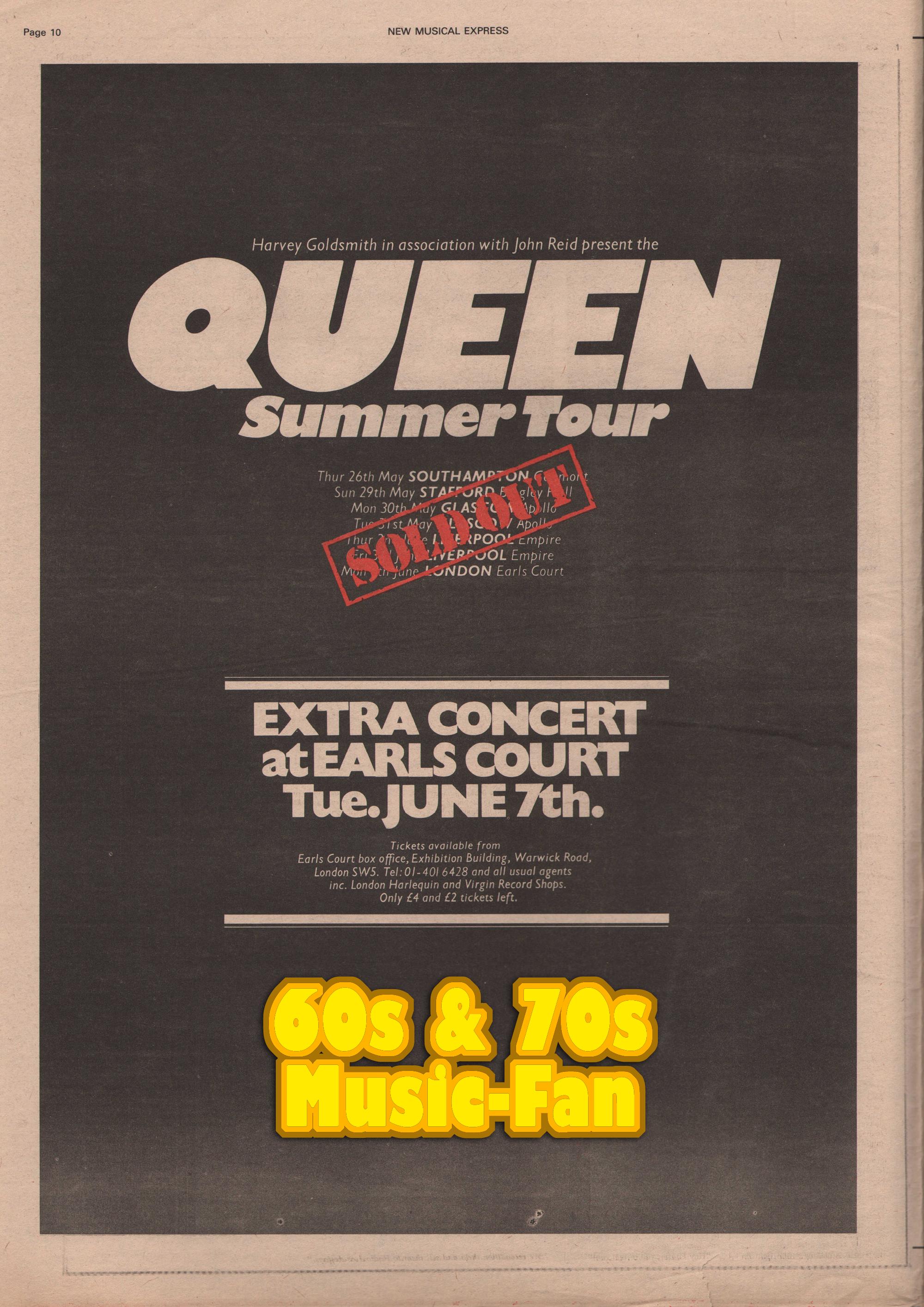 QUEEN - 1977 Poster Original NME - Summer Tour / John Deacon