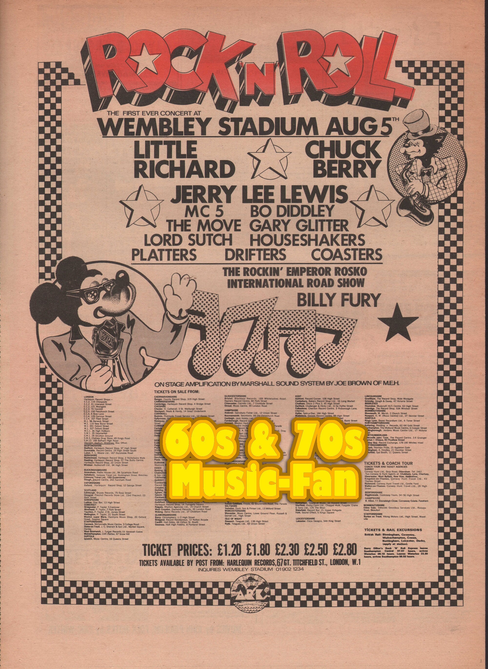 1972 Poster CHUCK BERRY, Little Richard, Jerry Lee Lewis, Bo