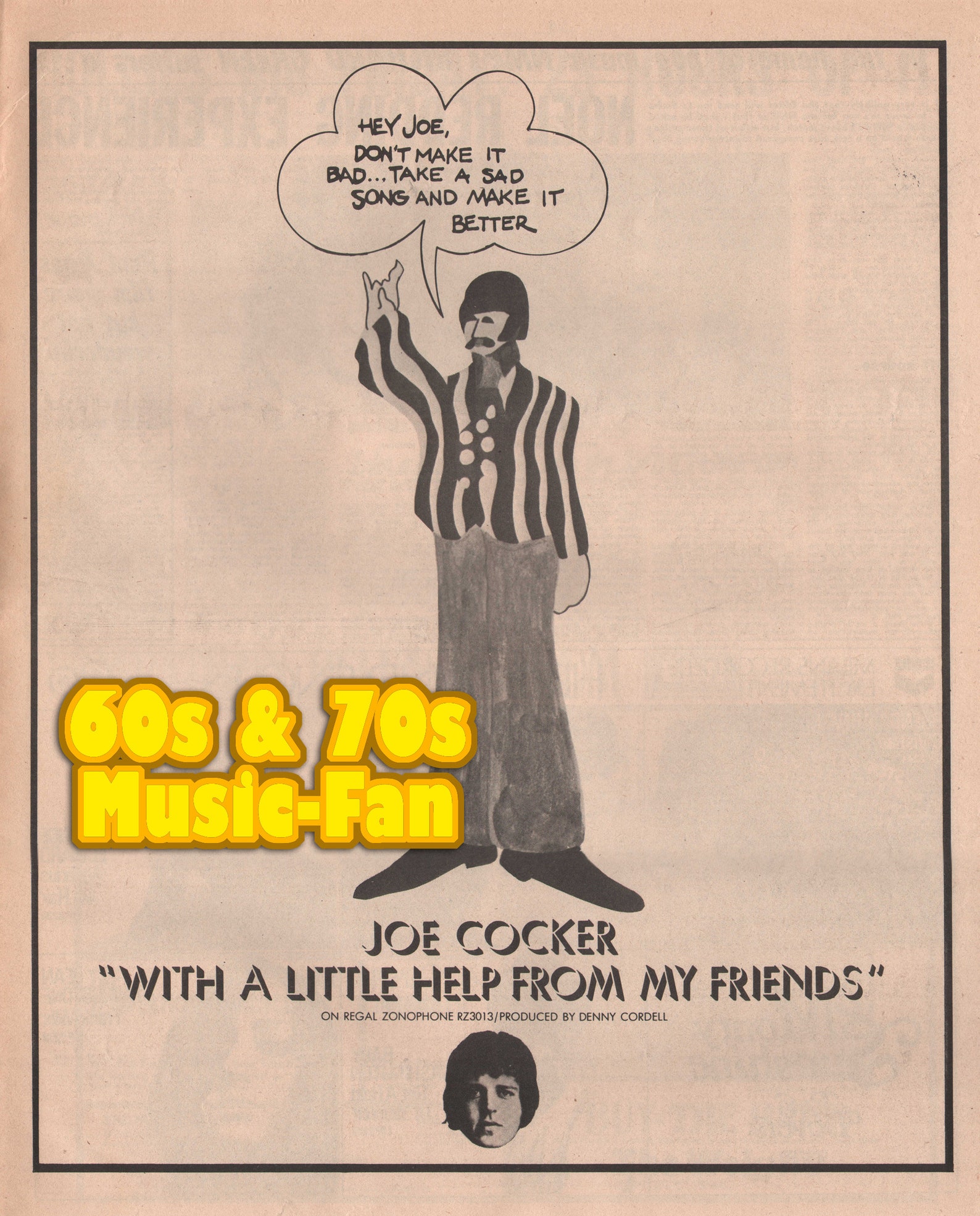 1968 BEATLES & Joe COCKER Poster Original NME - With a Little Help From ...