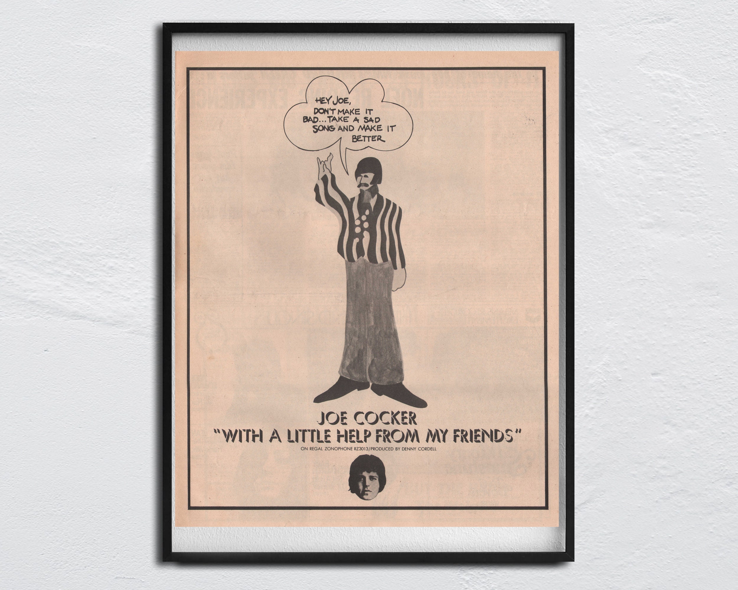 1968 BEATLES & Joe COCKER Poster Original NME - With a Little Help From ...