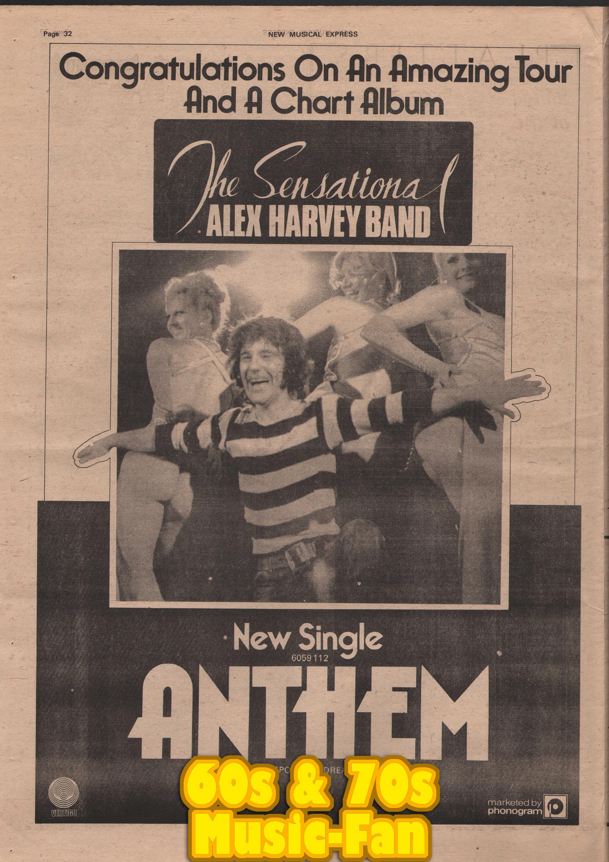 Sensational ALEX HARVEY Band 1974 - Poster Original NME - Anthem