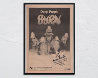 DEEP PURPLE - 1974 original NME Poster - Burn / Ian Paice, Ritchie Blackmore, Ian Gillan, Roger Glover, David Coverdale, Glen Hughes