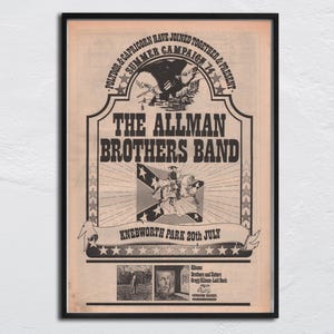 ALLMAN BROTHERS Poster - 1978 org. NME - Knebworth Park 20th July / Brothers & Sisters Laid Back - Gregg Allman, Berry Oakley, Duane Allman