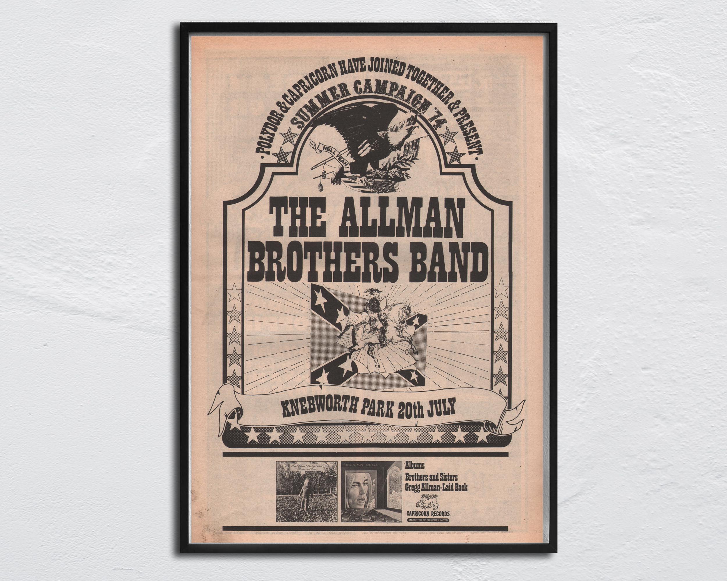 ALLMAN BROTHERS Poster - 1978 Org. NME - Knebworth Park 20th July