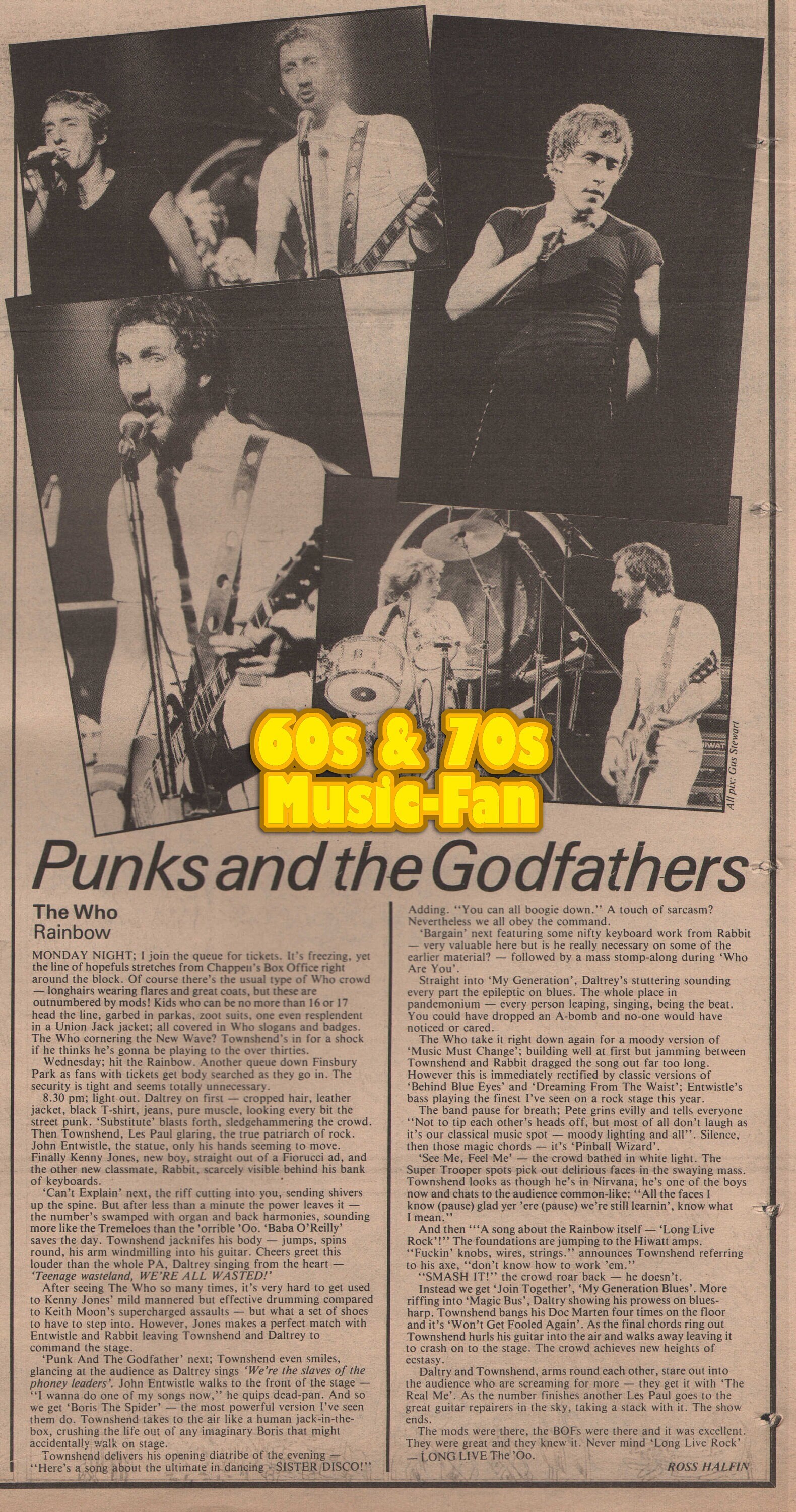 The WHO - 1970 original NME - Punks and the Godfathers / The Who at the Rainbow  - John Entwistle, Roger Daltrey, Pete Townshend, Keith Moon